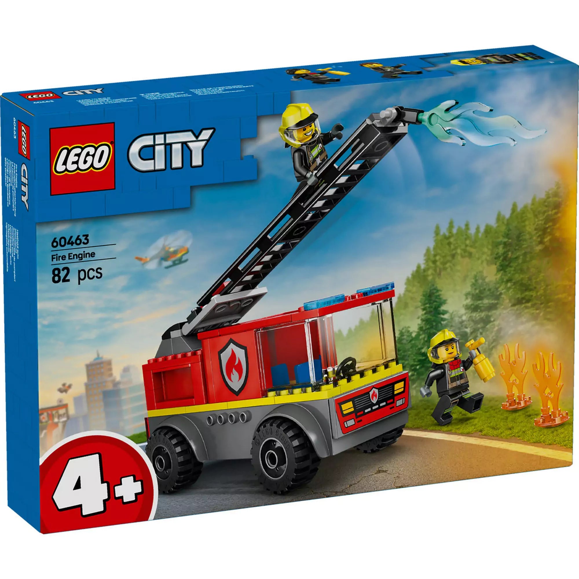 LEGO City Létrás tűzoltóautó 60463 - A készlet doboza, amely bemutatja a tűzoltók hősies küldetését és a játék funkcióit.