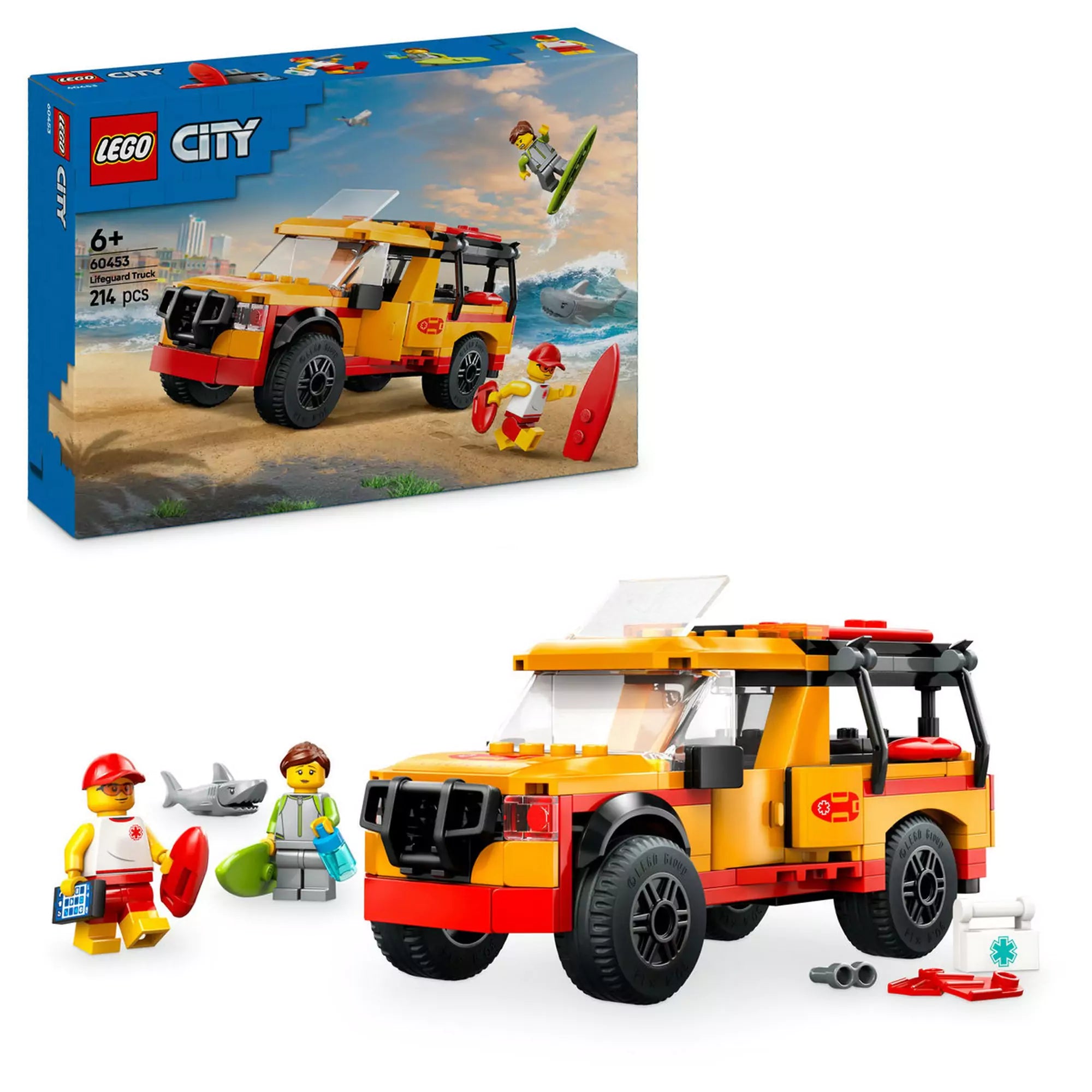  LEGO City Partimentők tengerparti autója 60453 készlet teljes tartalma, beleértve a járművet, figurákat és kiegészítőket.