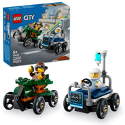  LEGO City Repülő vs. Kórházi ágy (60459) teljes játékkészlet, amely tartalmazza a két soapbox autót és a pilóta minifigurákat.