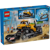 LEGO City: Sárga buldózer 60466 hátoldali dobozkép, működési funkciókat és belső mechanikát bemutató illusztrációkkal.