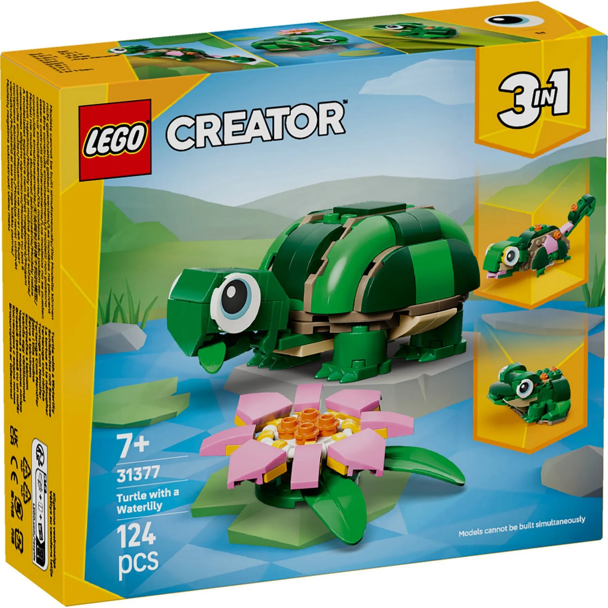 LEGO Creator 3 az 1-ben: Teknős egy vízililiom-virággal 31377 dobozkép, teknős és vízililiom modell