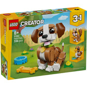 LEGO Creator 3 az 1-ben: Játékos kiskutya 31382 – Dobozkép a megépíthető kiskutyával és a 3 az 1-ben építési lehetőségekkel.