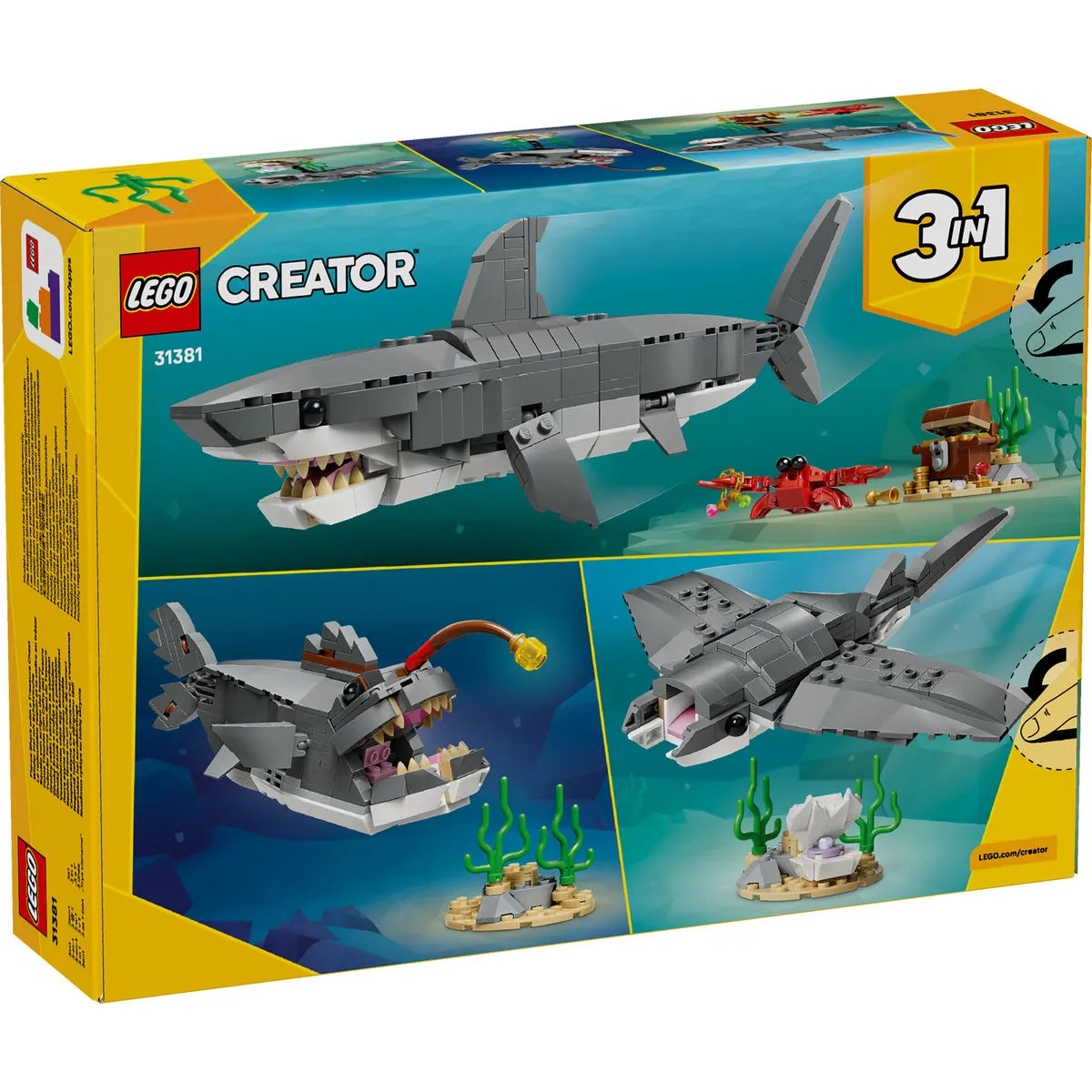 LEGO Creator 3 az 1-ben: Félelmetes cápa kincsesládával 31381 hátoldali dobozkép, 3 az 1-ben alternatív modellek
