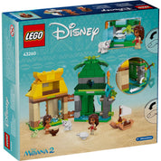 LEGO Disney Vaiana vidám kalandjai a szigeten (43260) hátoldalának képe, amely bemutatja a szett játékfunkcióit és a részleteket.