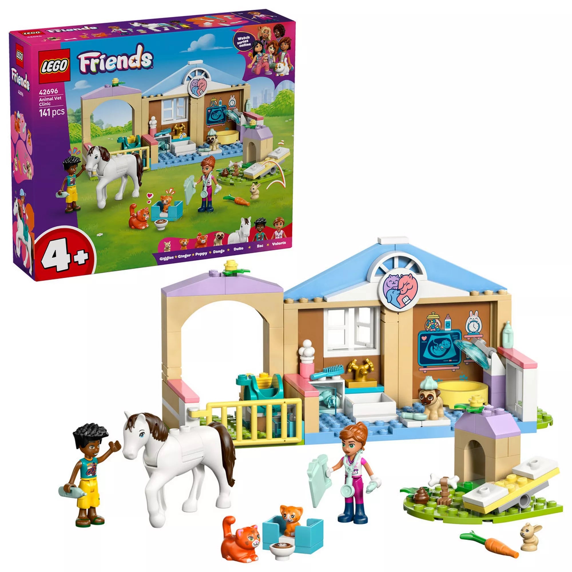 LEGO Friends Állatorvosi klinika (42696) teljes készlet a dobozzal együtt, épület, figurák, állatok és kiegészítők egyben