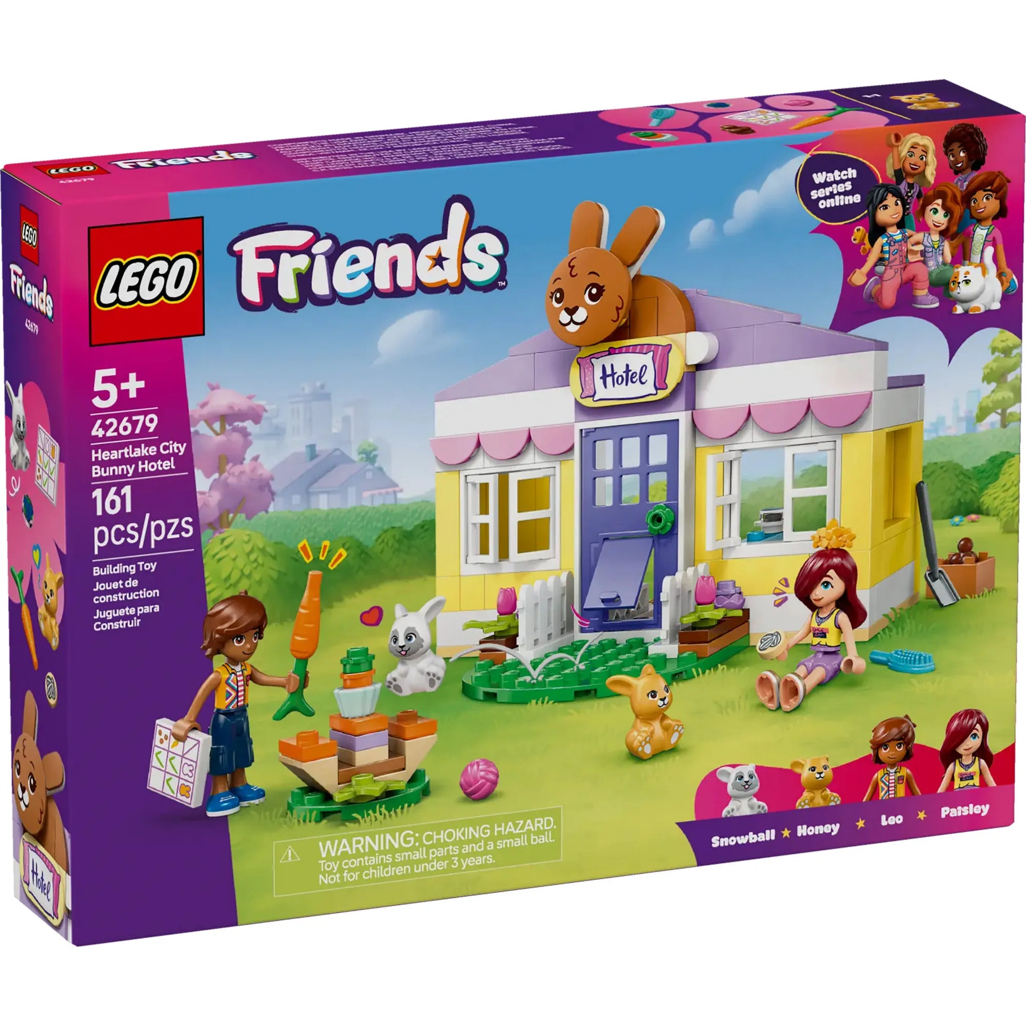 LEGO Friends Heartlake City nyuszipanzió (42679) dobozkép, nyuszipanzió épülettel, Paisley és Leo figurákkal, valamint két játék nyuszival