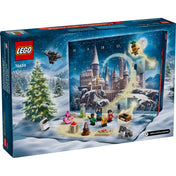 LEGO Harry Potter Adventi naptár 2025 (76456) doboz hátoldala, amely bemutatja a naptár nyitható ablakait, varázslatos figurákat és ünnepi miniépítményeket.