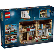 LEGO Harry Potter: Marge néni látogatása a Privet Drive-on (76451) – a doboz hátoldala, részletes belső terek és jelenetfotók a házból.