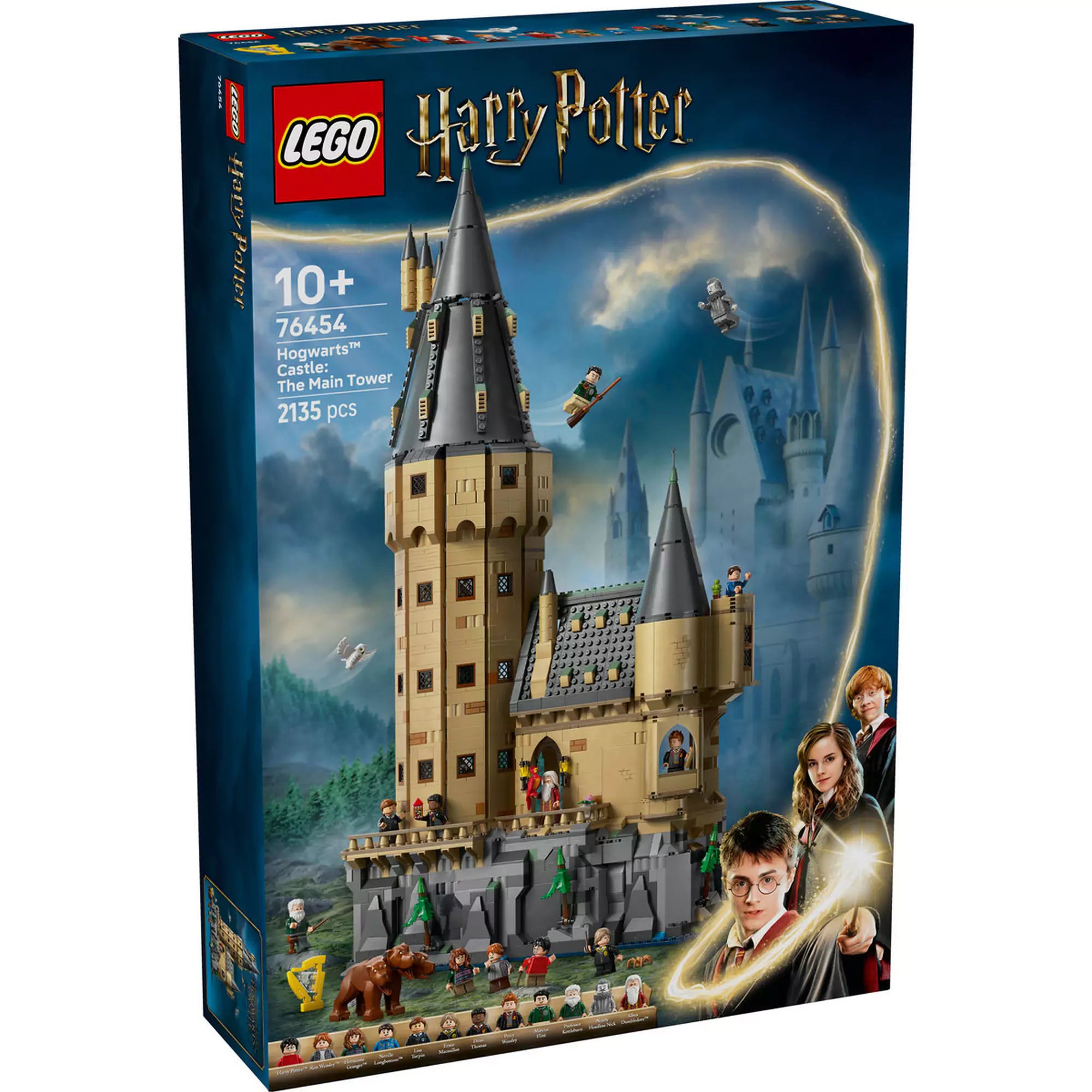 LEGO Harry Potter: Roxfort kastély – A központi torony (76454) doboz, a hatalmas torony és a varázslóvilág szereplőivel.