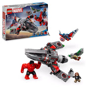 LEGO Marvel Amerika Kapitány vs. Vörös Hulk csata (76292) készlet minden szereplővel és sugárhajtású repülővel akcióban