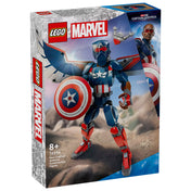 LEGO Marvel Az új Amerika Kapitány építőfigura (76296) doboza, a szárnyas szuperhős pajzzsal és drónnal pózol a csomagolás elején.
