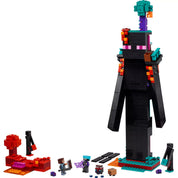 LEGO Minecraft: A Bevégzőtorony (21279) teljes készlet tartalma, figurákkal, kiegészítőkkel és részletesen kidolgozott Enderman toronnyal.