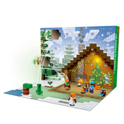 LEGO Minecraft Adventi naptár bemutató – 24 nyitható ablak, Minecraft minifigurák és kiegészítők, például fegyverek, fák, karácsonyi ajándékok és dekorációk.