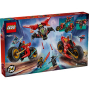 A LEGO Ninjago: Harci nindzsajármű 71844 doboz hátlapja, a három szétválasztható jármű bemutatásával.