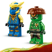 LEGO NINJAGO Jay és mutáns szörny minifigurák közelről, részletes ninja és szörny karakterek.