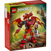 A LEGO NINJAGO 71851 készlet dobozának hátoldala, a sárkány mech mozgatható funkcióinak és játékhelyzeteinek bemutatásával.