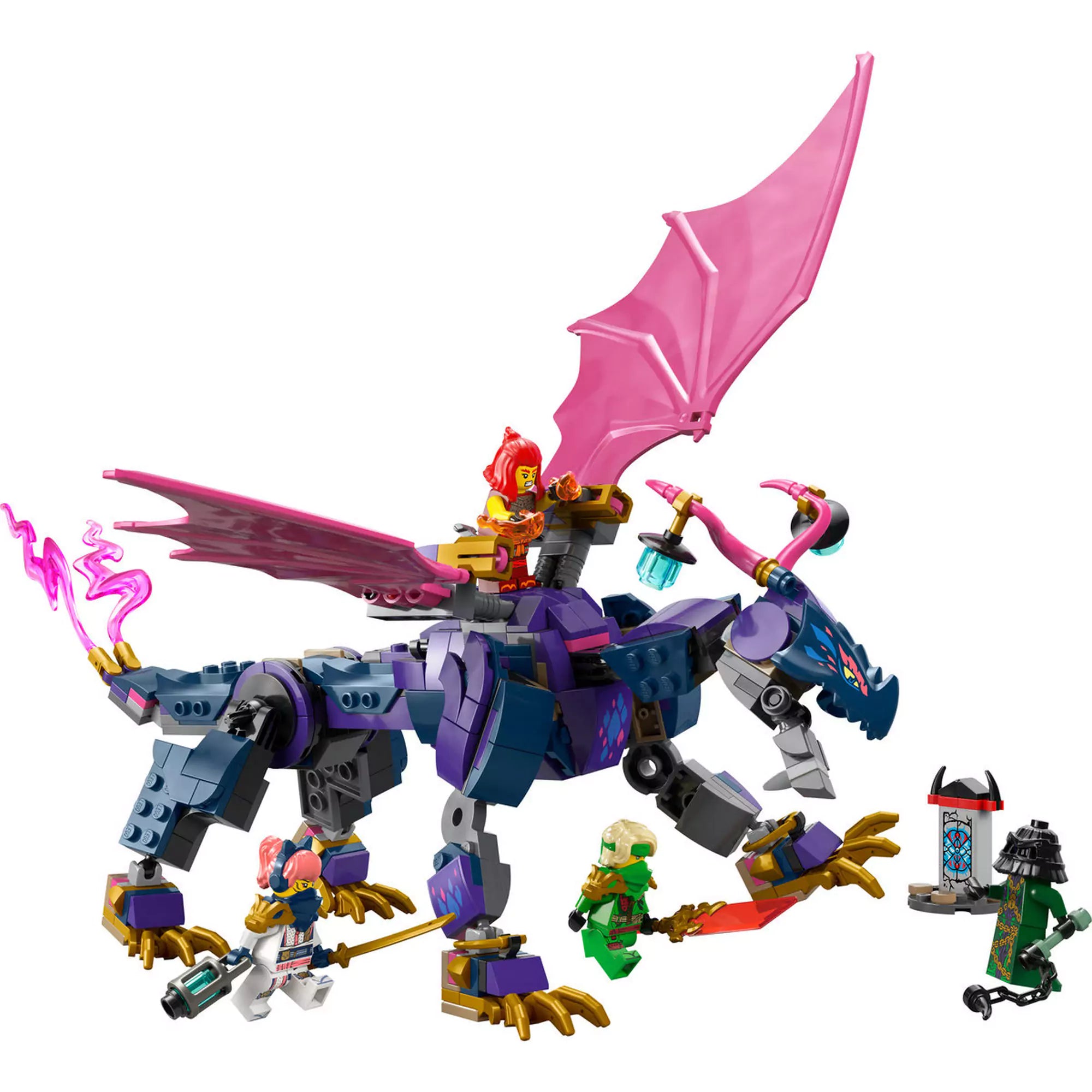 LEGO Ninjago: Rontu, a sárkánymester (71842) harci jelenet a sárkánnyal, minifigurákkal és a titkos oltárral.