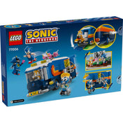 LEGO Sonic the Hedgehog 77006 Team Sonic parancsnoki kamion hátoldali dobozkép, a játékkamion funkcióinak és figuráinak bemutatásával.
