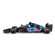 LEGO Speed Champions BWT Alpine F1 Team A524 versenyautó – részletesen kidolgozott fekete, rózsaszín és kék LEGO Forma–1-es autómodell oldalnézetből, versenyző minifigurával a pilótafülkében.
