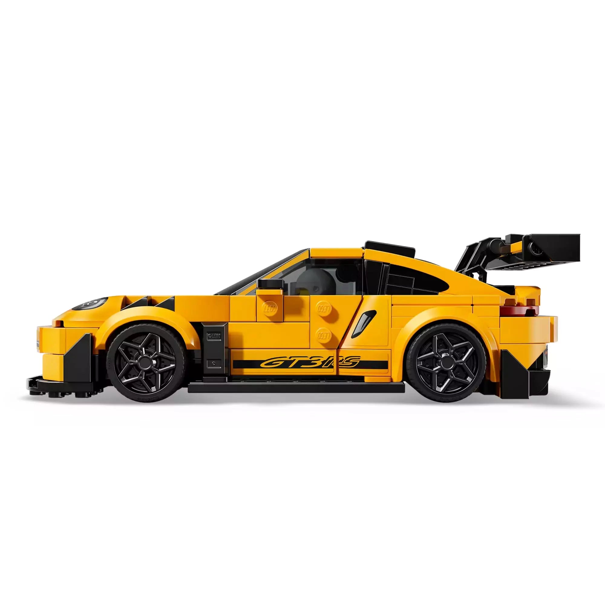 A LEGO Porsche 911 GT3 RS (77239) oldalnézetből, jól látható GT3 RS felirattal és sportos vonalvezetéssel.