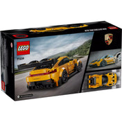 A LEGO Porsche 911 GT3 RS (77239) dobozának hátoldala, bemutatva az autót és annak valódi megfelelőjét.