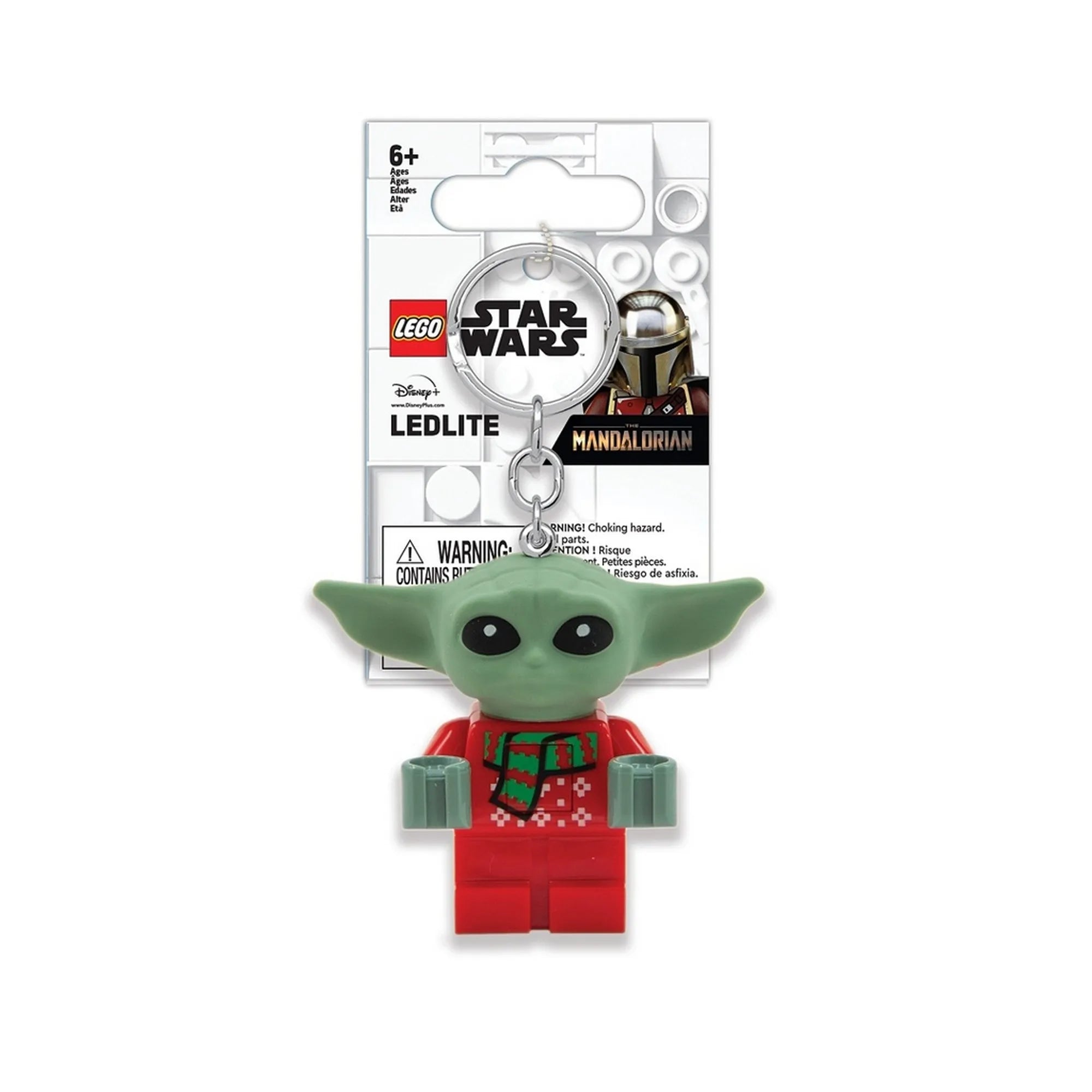 LEGO Star Wars Grogu – Baby Yoda LED-es brelok csomagolásban, Mandalorian tematikájú háttérrel és LEDLITE felirattal.