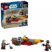 LEGO Star Wars 75437 Cobb Vanth speeder készlet a dobozzal együtt, a teljes speeder modell, minifigurák és kiegészítők jól látható elrendezésben.