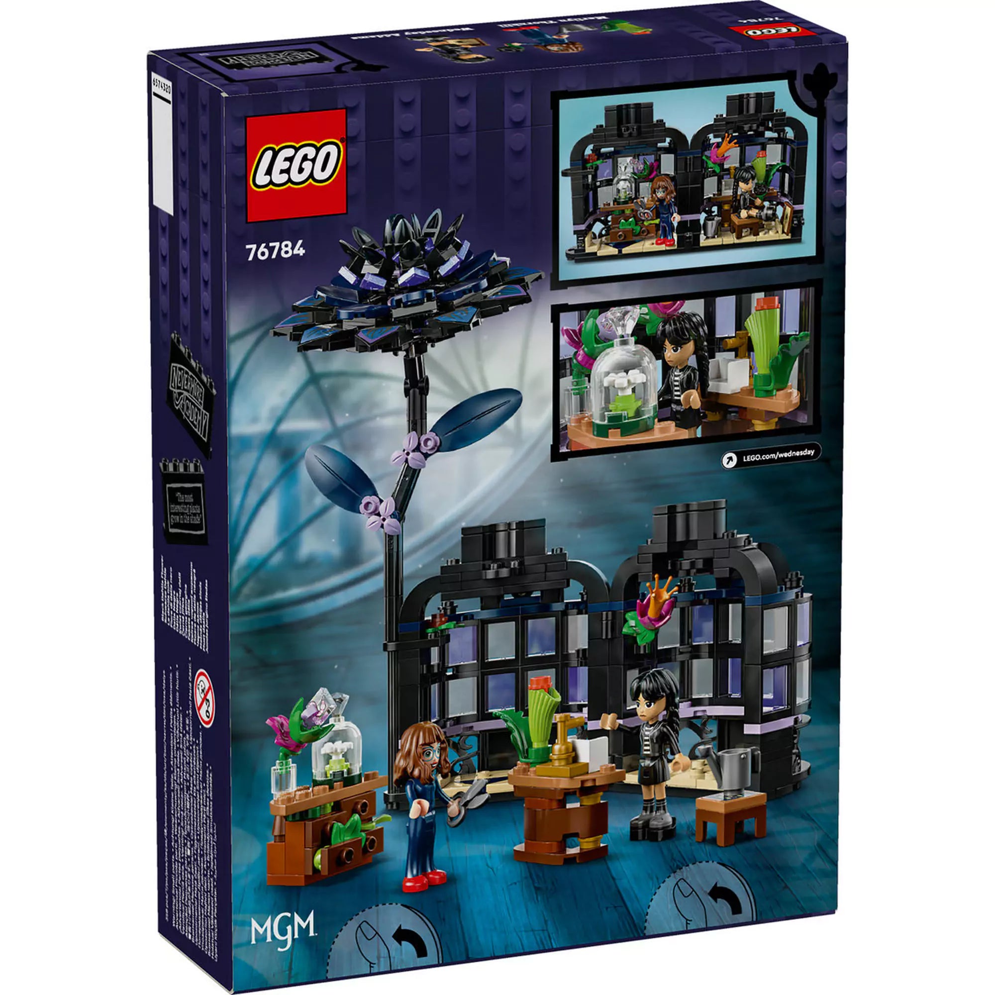  LEGO Wednesday: Fekete dália (76784) hátlap, kinyitott váza belsejében részletes mini osztályterem.