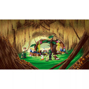 A LEGO Wicked Elphaba’s rejtekhelye (75687) erdei rejtekhelyének hangulatos, tágas háttérillusztrációja a minifigurákkal.