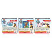 Paw Patrol 3 az 1-ben játékszett doboz hátoldalai, bemutatva a Pop-Up játékot, a puzzle-t és a Jumbo kártyákat.