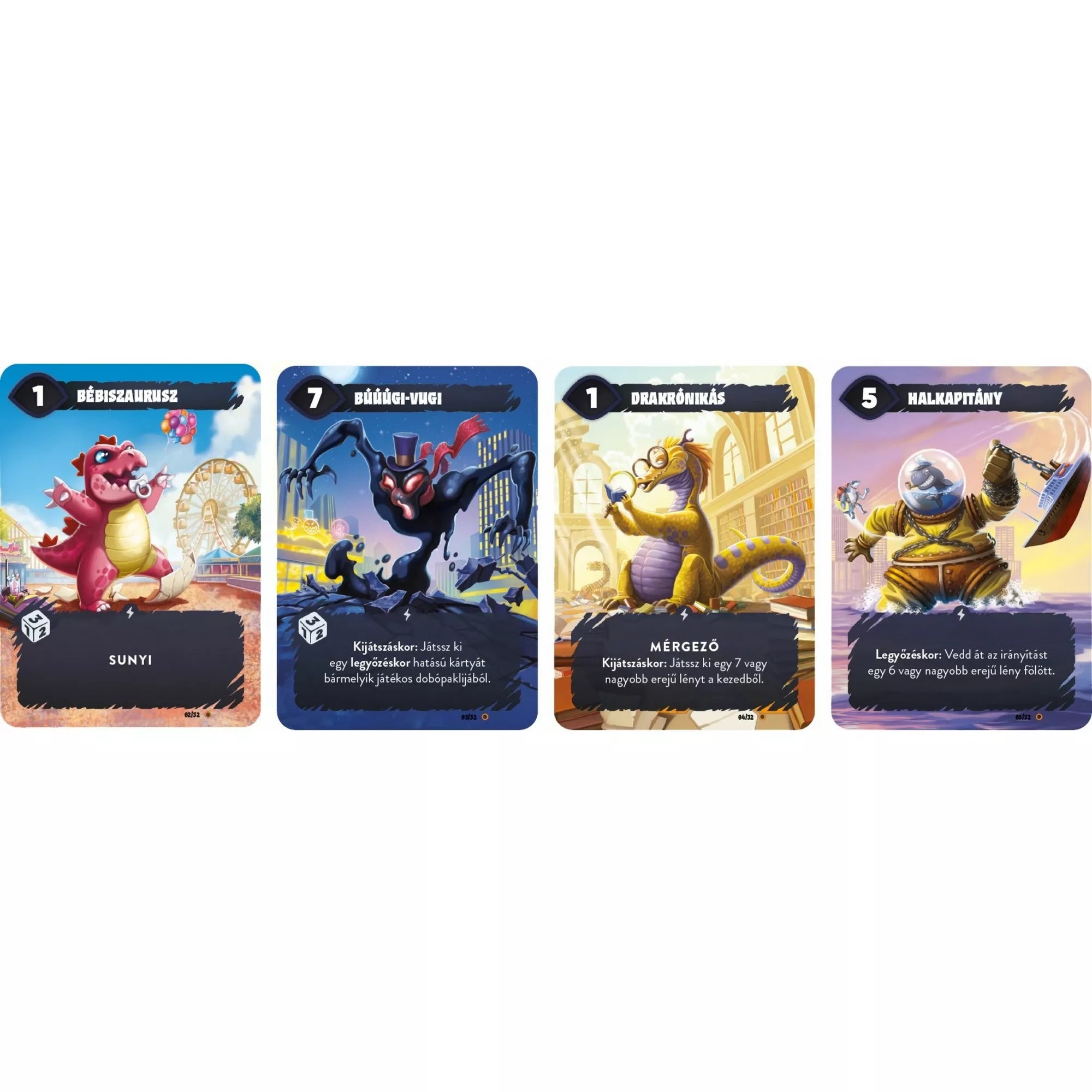 Mindbug x Tokió Királya ikonikus lénykártyák közelről, köztük kaidzsú és mutáns szörnyek, jól látható erőértékekkel és képességszövegekkel.