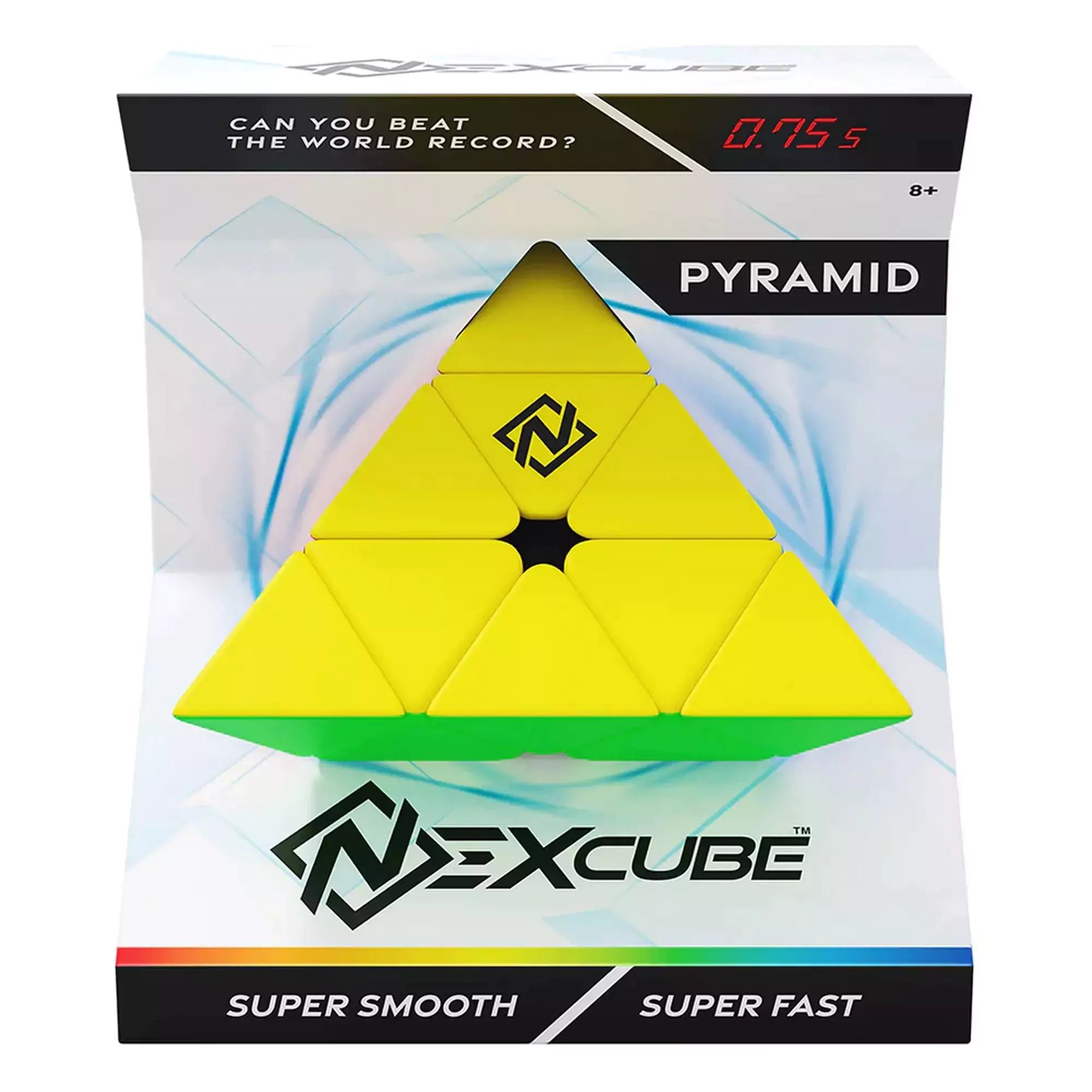 Moyu Nexcube Pyramid csomagolásban, a „Super Smooth” és „Super Fast” jelölésekkel. Fejleszti a logikai gondolkodást és sebességi kirakásra optimalizált.