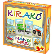 NándiMese kirakó doboz előlapja, színes illusztrációkkal: kukásautó, helikopter, traktor, piros kisautó, monster truck és markoló látható rajta.
