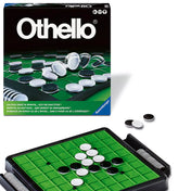 Othello társasjáték kinyitva, zöld játéktábla korongokkal, mellette a fekete-fehér korongok tárolórekeszekben.
