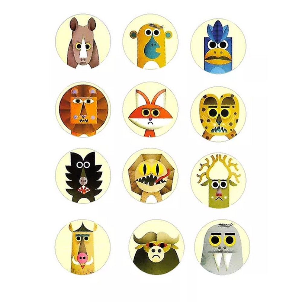 Animouv - joc de societate Djeco - cele 12 tokene de animale din lemn din joc