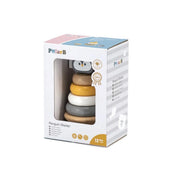 A PolarB fa pingvines rakosgató doboza, benne a fa karikákkal és a pingvinfejjel.