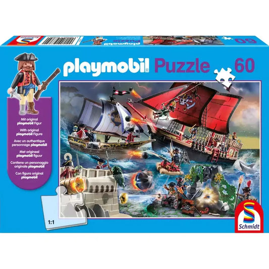 Puzzle Schmidt: playmobil - Piratii, 60 piese + Cadou: figurina playmobil