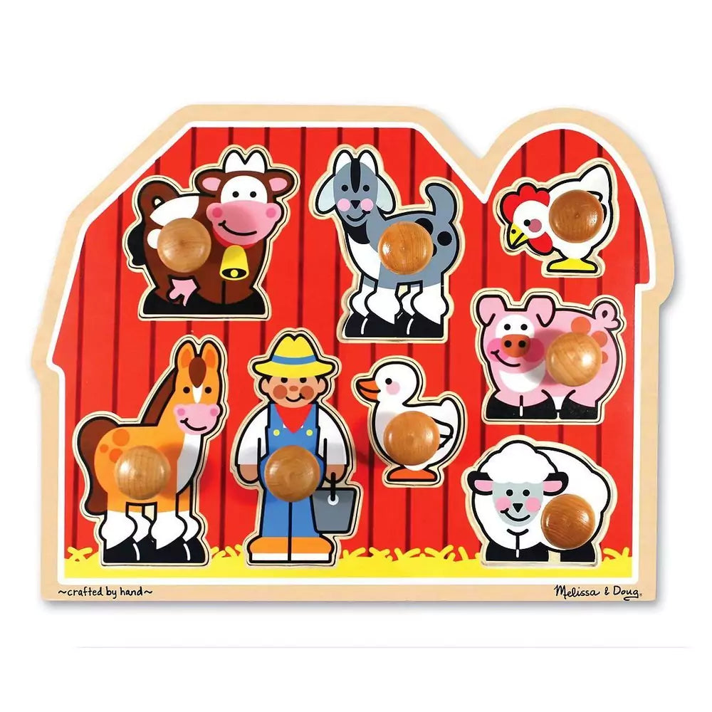 Melissa & Doug Fa készségfejlesztő játék, Puzzle fogantyúval, farm