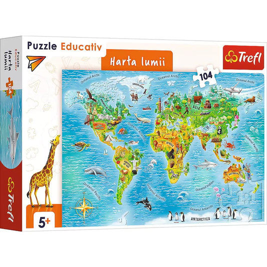 Puzzle Harta Lumii, 104 piese cutie