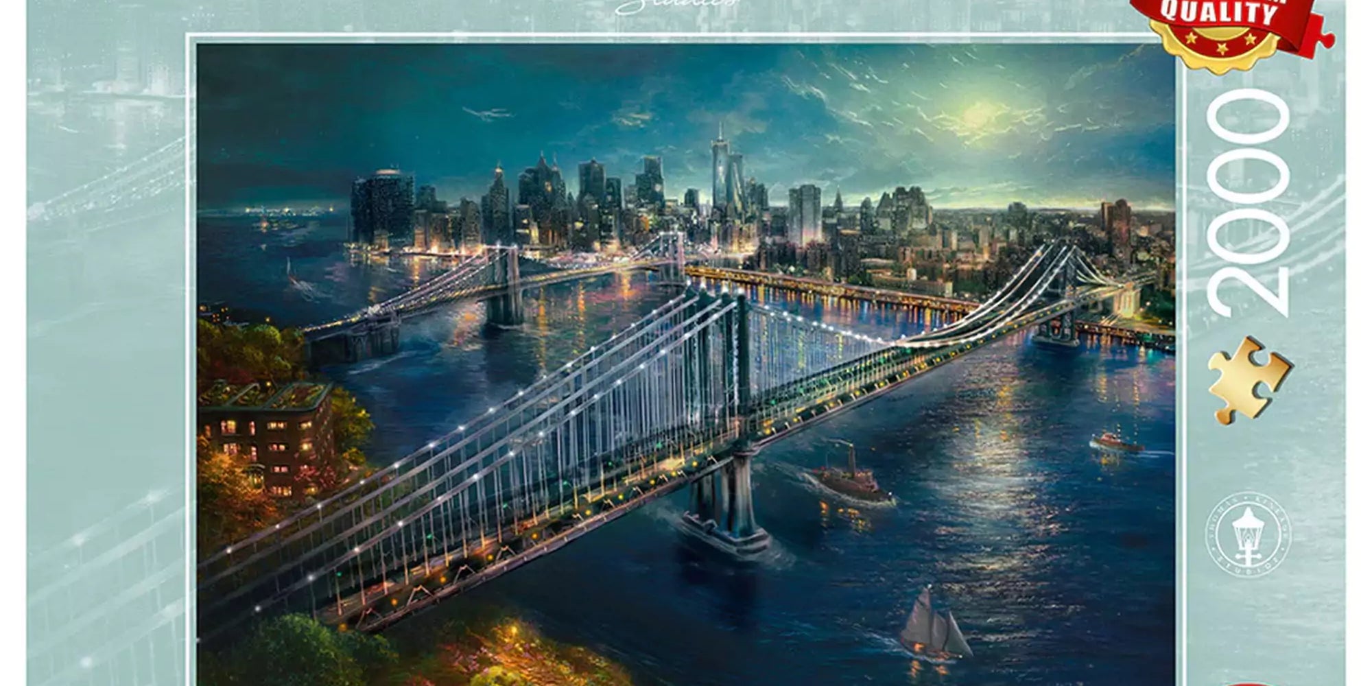 Puzzle Schmidt Thomas Kinkade Holdfény Manhattan felett doboza, 2000 darabos prémium minőségű kirakó.