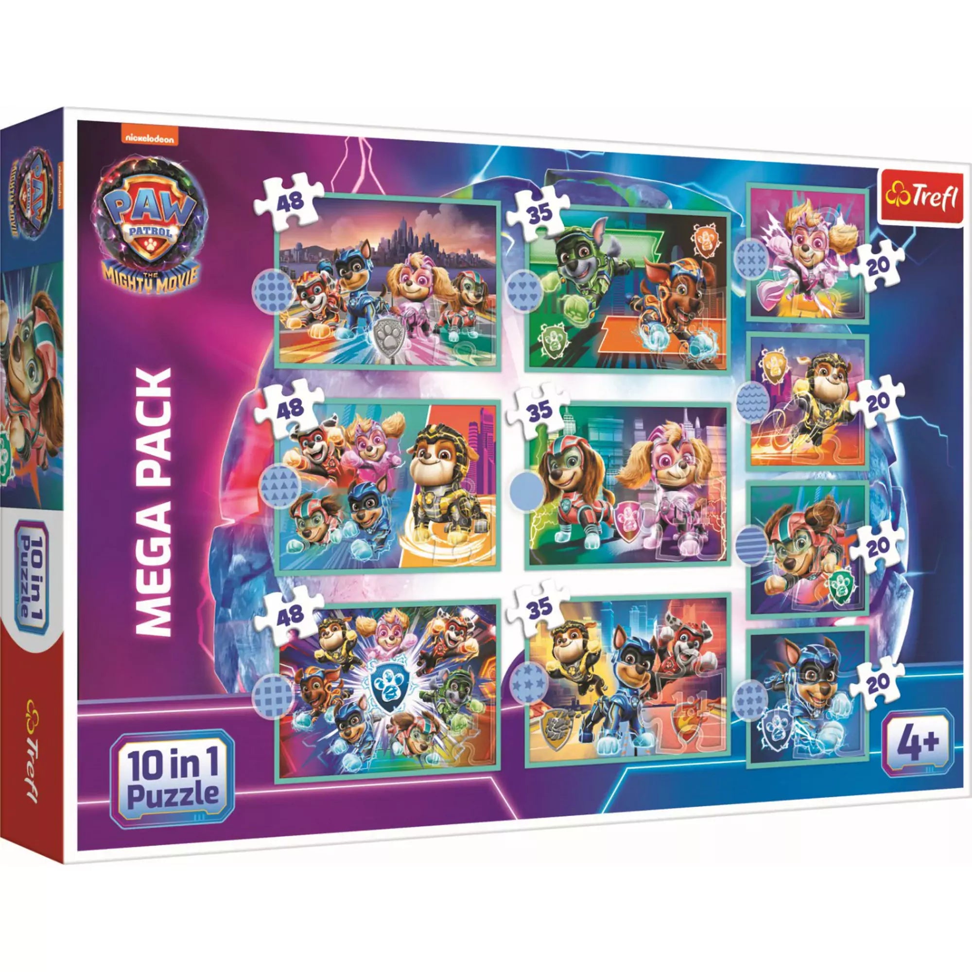 Puzzle Trefl: Paw Patrol (Mancs Őrjárat) 10 az 1-ben Hősök doboz – A játék doboza, amely 10 különböző kirakót tartalmaz a Mancs Őrjárat hőseivel.