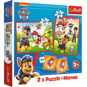 Puzzle Trefl: Mancs Őrjárat 2 az 1-ben – Puzzle és memóriajáték doboza, vidám kutyusokkal és színes dizájnnal.