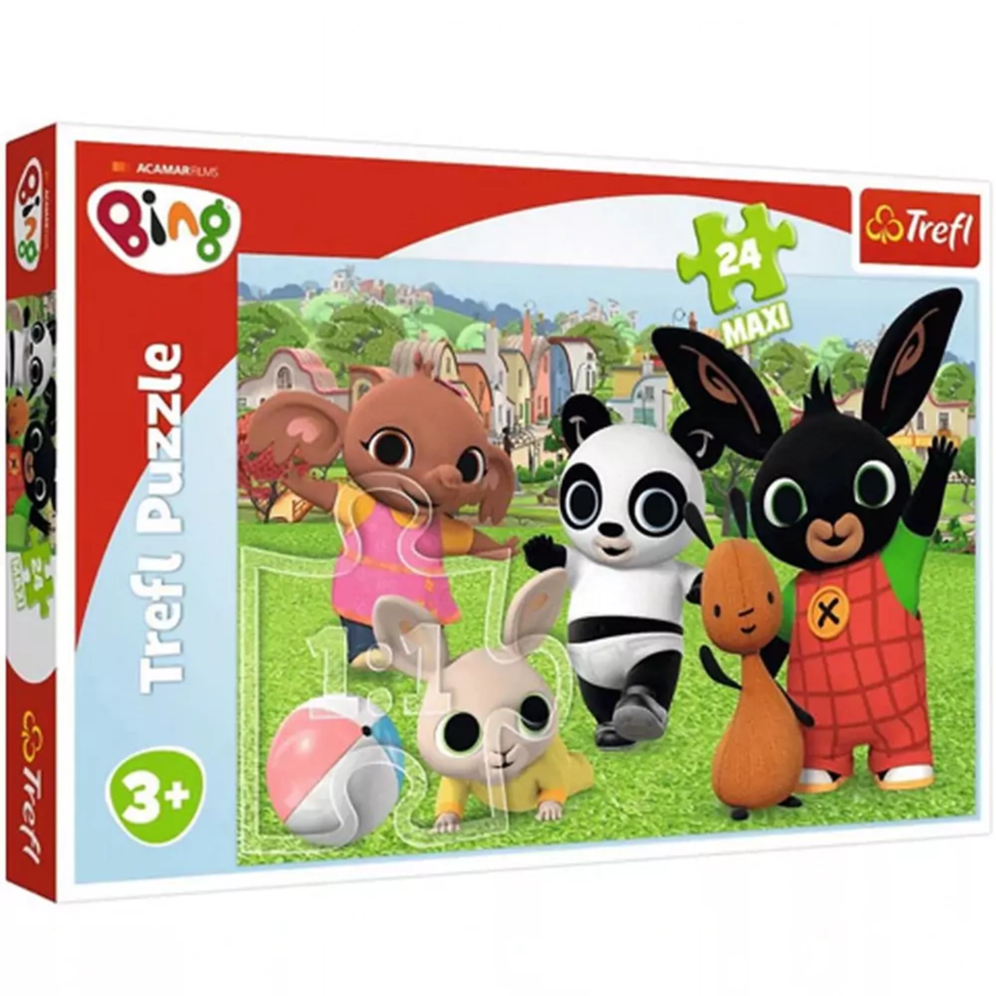 A "Puzzle Trefl: Bing, Vidám pillanatok a parkban" dobozának képe, amelyen Bing és barátai láthatók a parkban egy színes puzzle összeállításához.