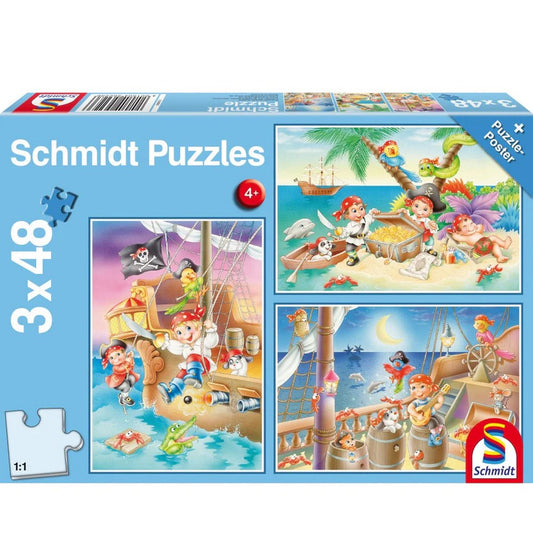 Puzzle Schmidt: Banda de pirati, Set de 3 x 48 piese + Cadou: poster
