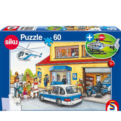 Puzzle Schmidt: Elicopter de politie, 60 piese + Cadou: macheta Siku