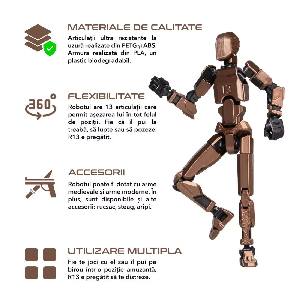 3D figură robot R13 - Cupru metalic