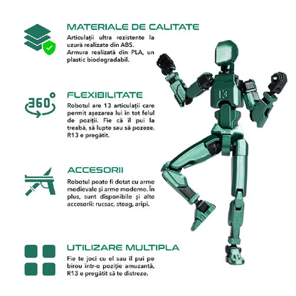 Robot figurina 3D cu articulatii R13 - Onix Verde Metalizat