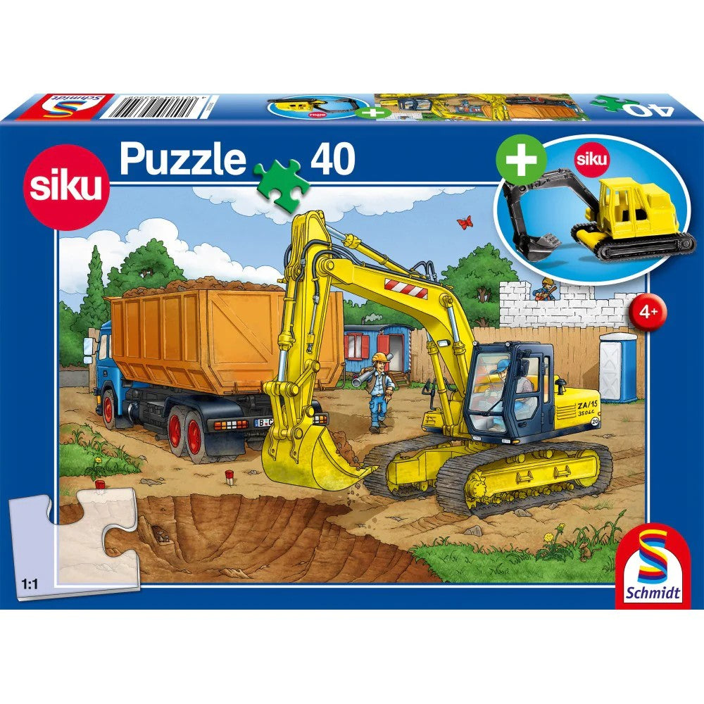 Puzzle Schmidt: Excavator, 40 piese + Cadou: macheta Siku