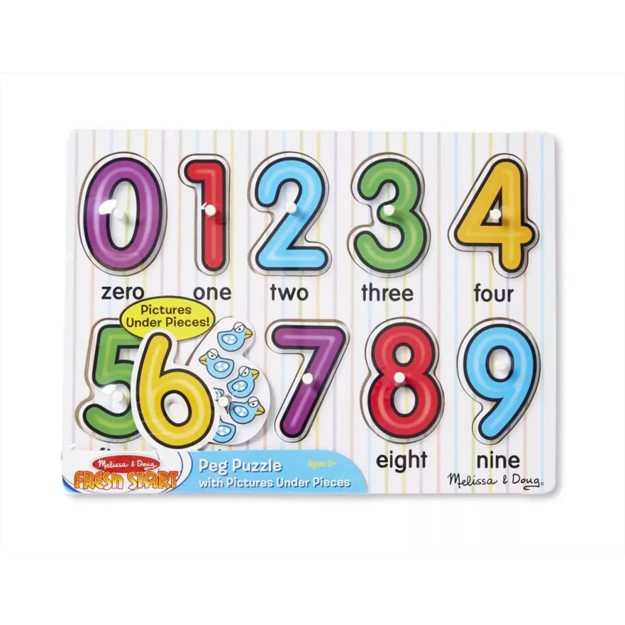 Számos Puzzle fogantyúval, Melissa & Doug – Színes fa puzzle számokkal 0-9 között, fogantyúval a könnyű használathoz.