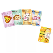 Taco Pisică Pizza társasjáték kártyák taco, pisică, pizza és bomboană illusztrációkkal